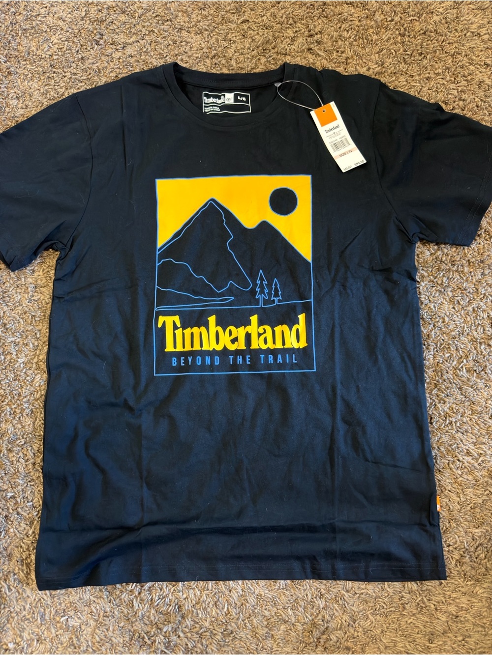 Timberland Black Short-Sleeve Tee with Yellow Mountain Graphic